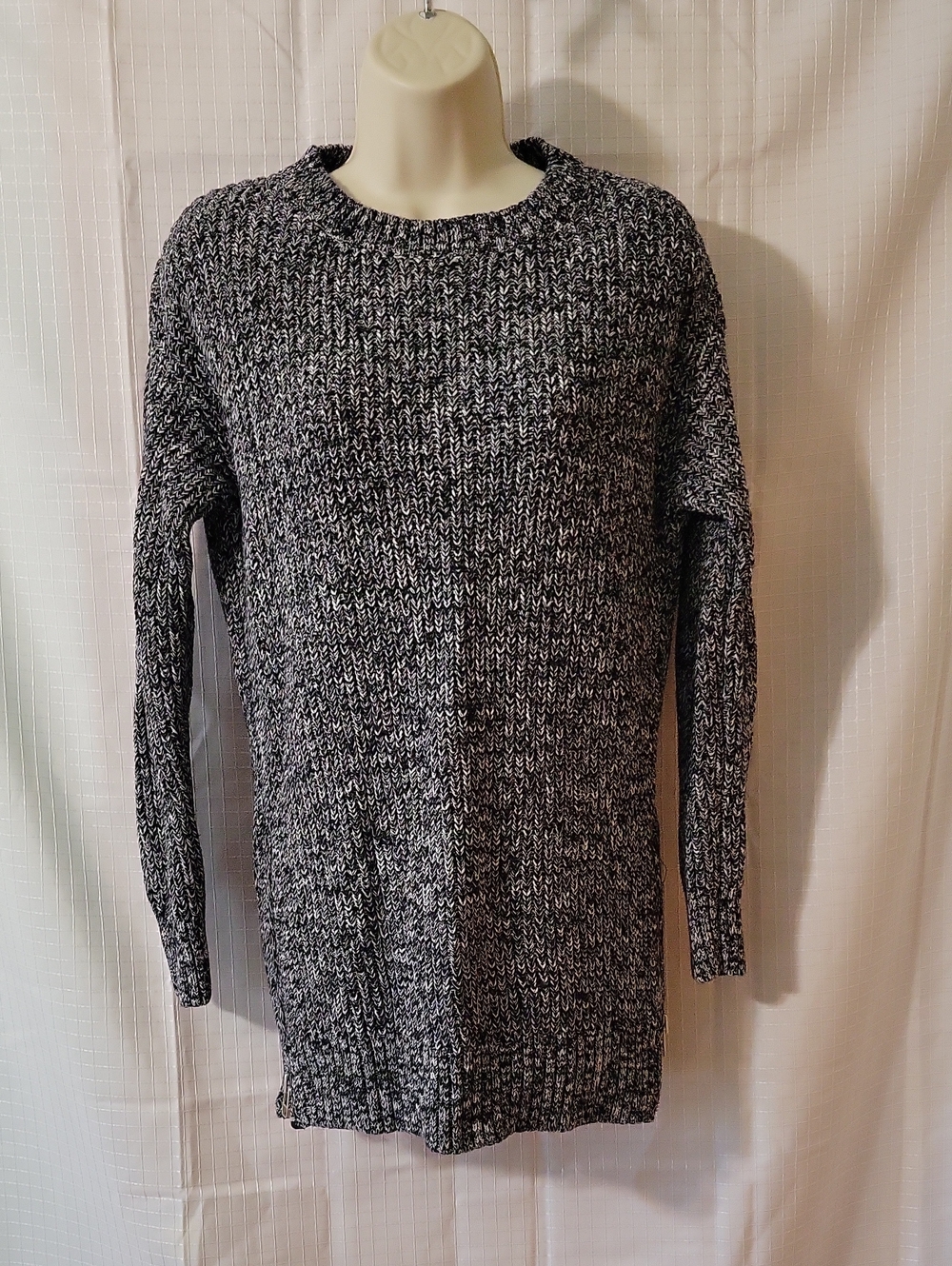GAP Black & White Marled Crewneck Tunic Sweater, Size S